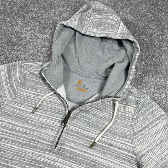 Carhartt Hoodie Womens Small Sweatshirt 1/4 Zip Relaxed Fit Stripe Gray Cozy - Picture 1 of 13